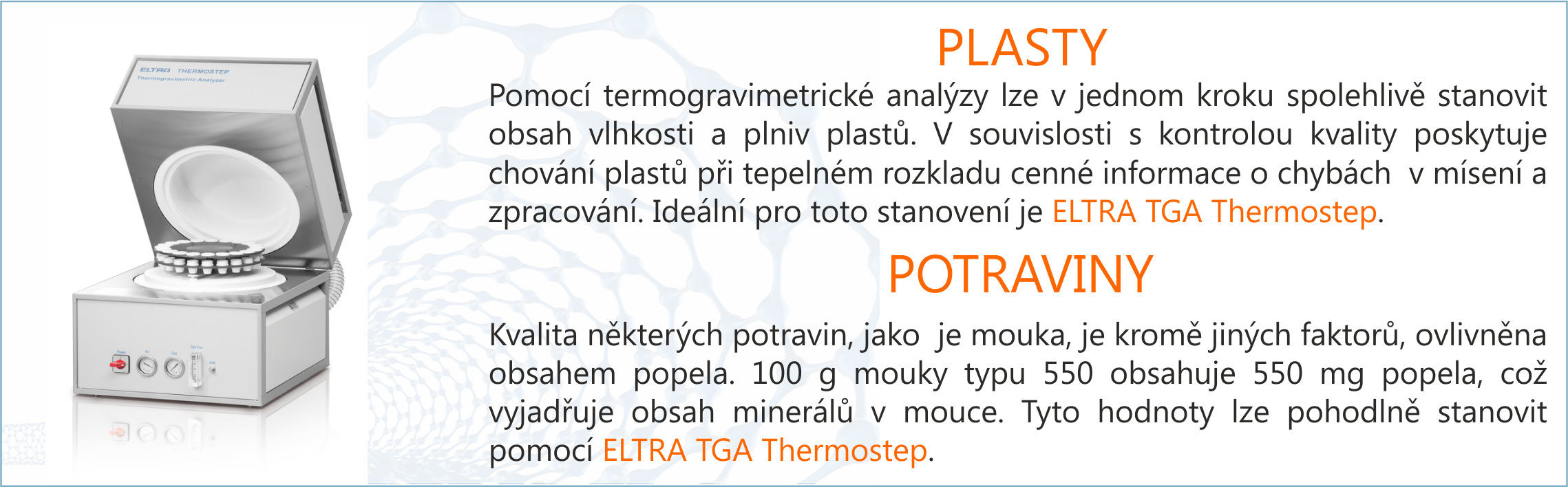 Analyzátory ELTRA  pro plasty a potraviny